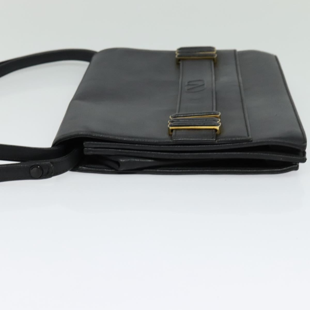 VALENTINO Shoulder Bag Leather Navy Gold Auth 118235