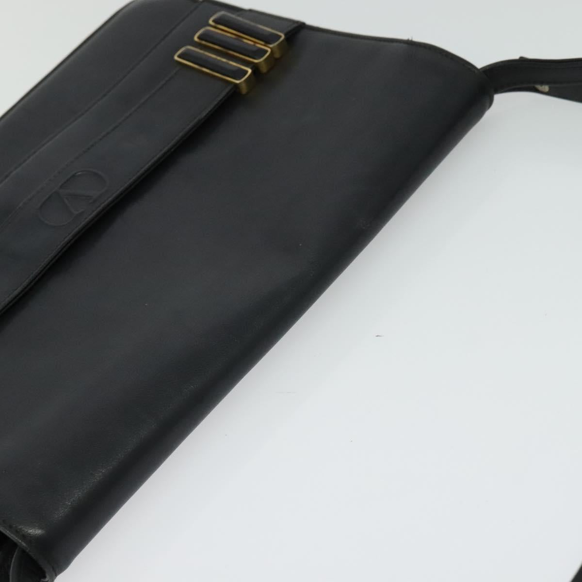 VALENTINO Shoulder Bag Leather Navy Gold Auth 118235