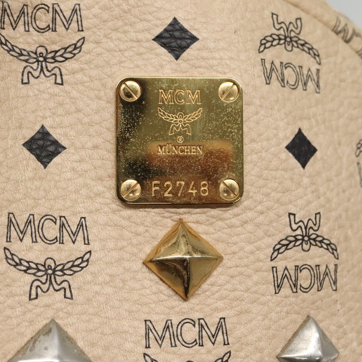 MCM Logogram Vicetos Backpack PVC Leather Beige Gold Auth 118249
