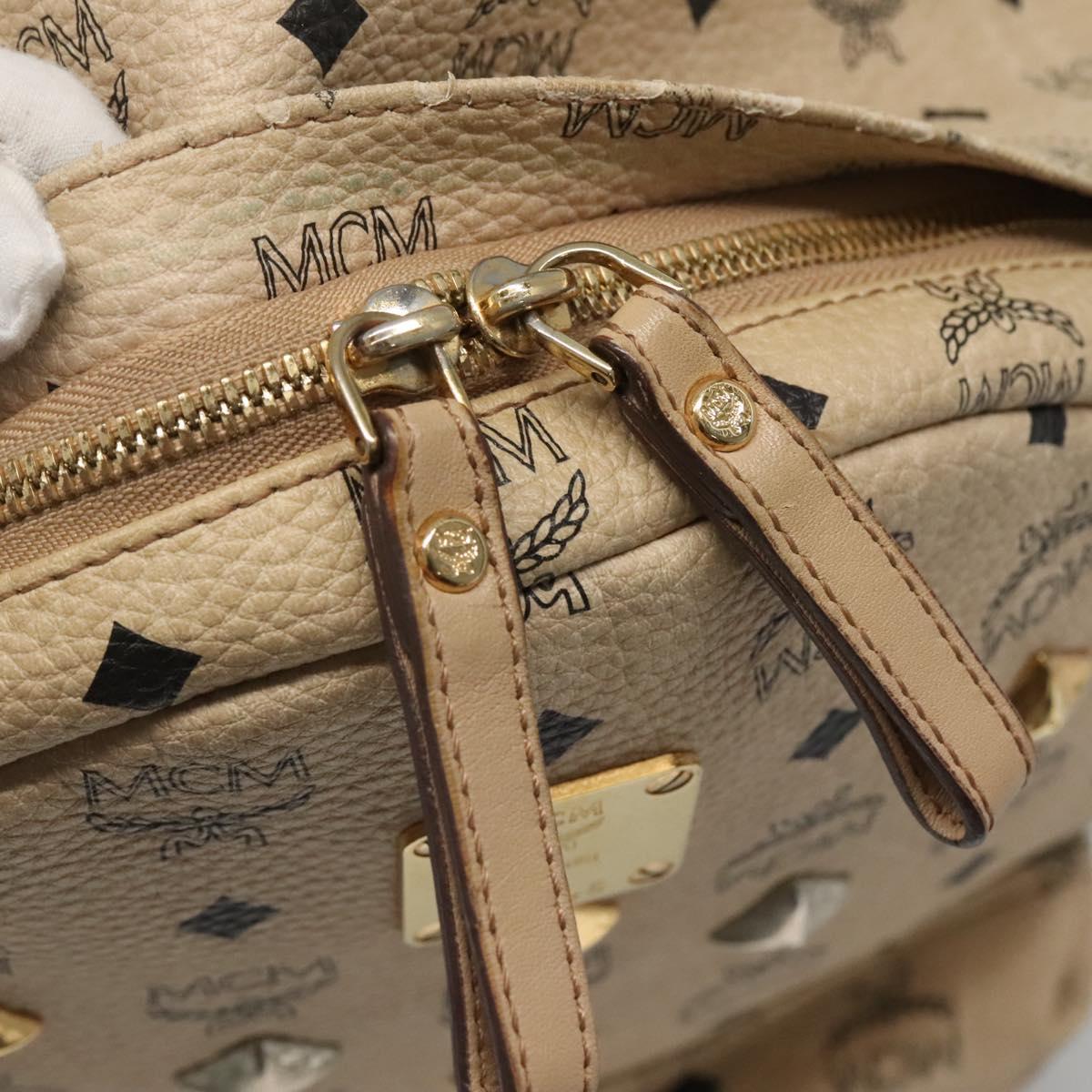 MCM Logogram Vicetos Backpack PVC Leather Beige Gold Auth 118249
