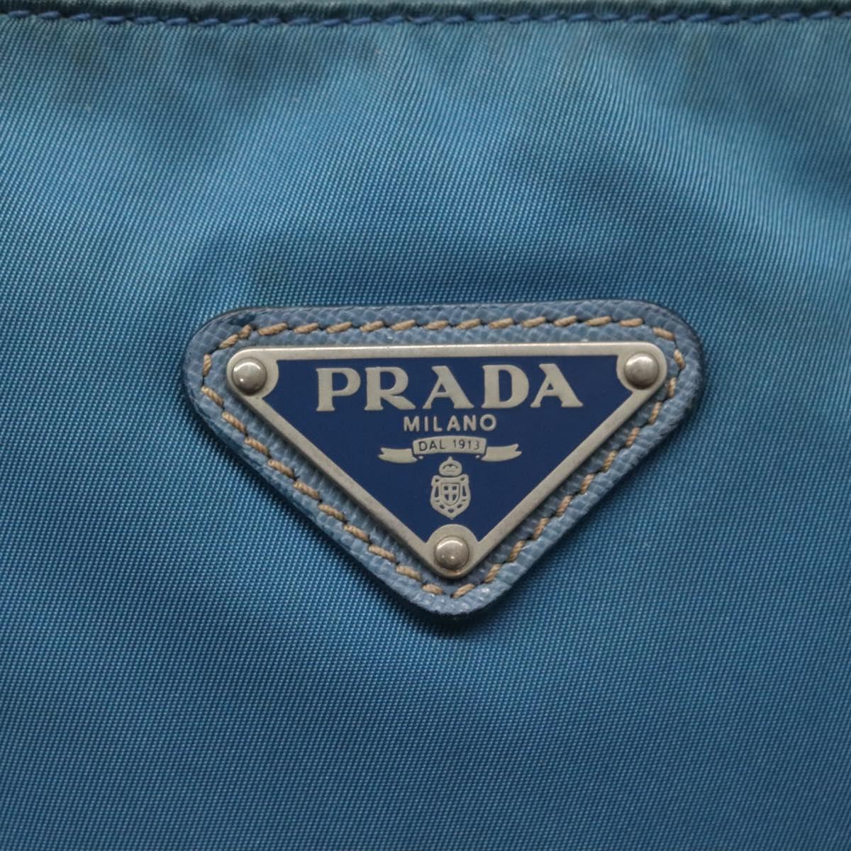 PRADA Shoulder Bag Nylon Blue Silver Auth 118258