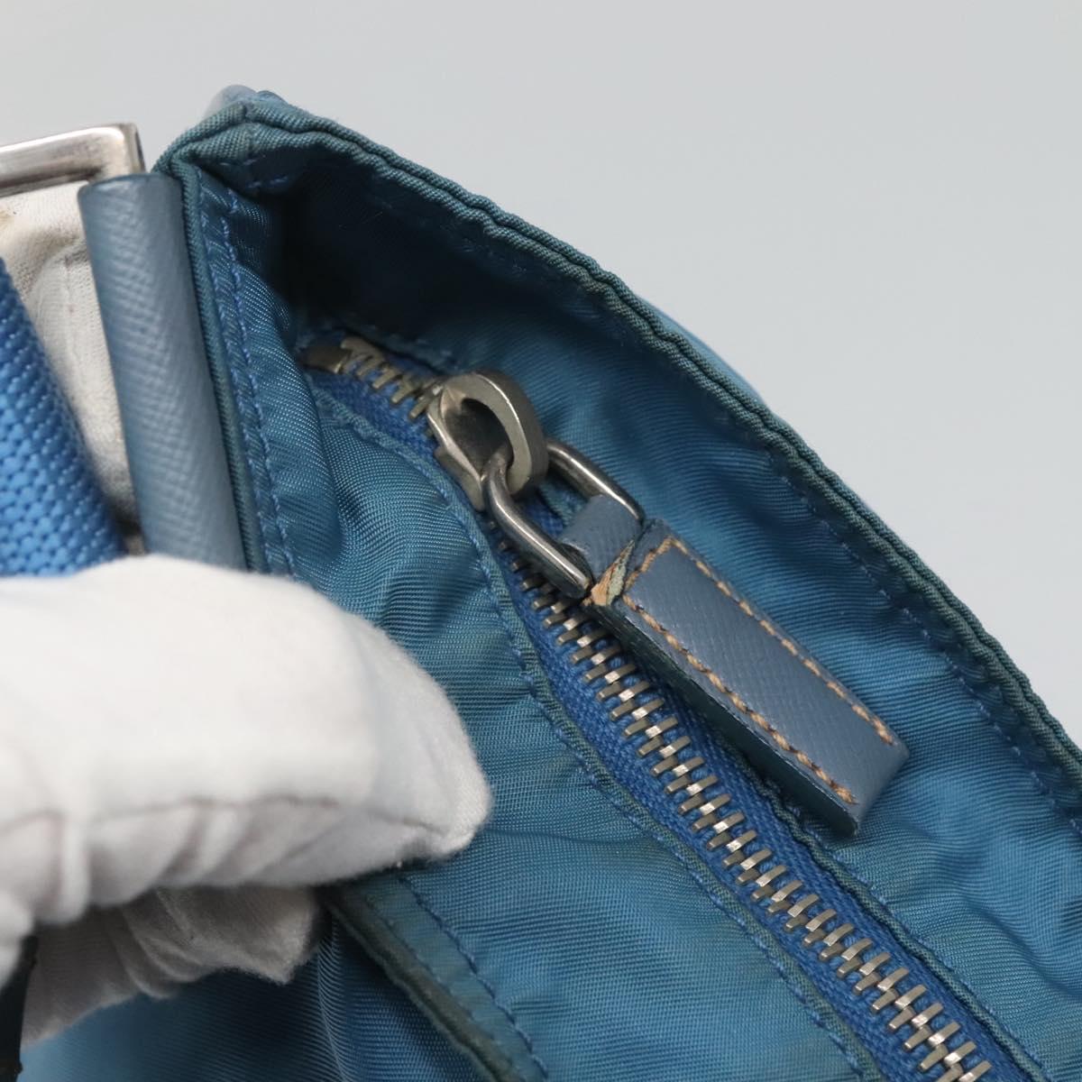PRADA Shoulder Bag Nylon Blue Silver Auth 118258