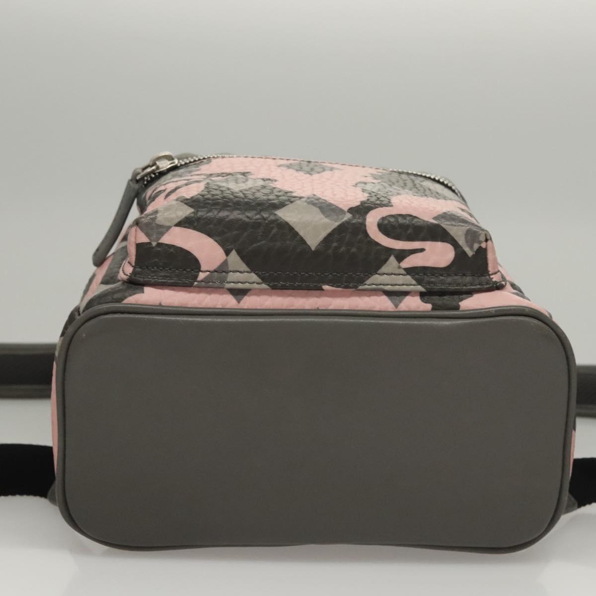 MCM Vicetos Logogram Backpack PVC Leather Pink Silver Auth 118259