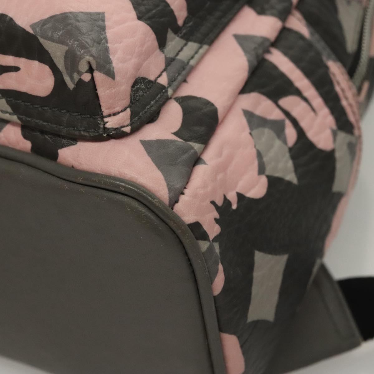 MCM Vicetos Logogram Backpack PVC Leather Pink Silver Auth 118259