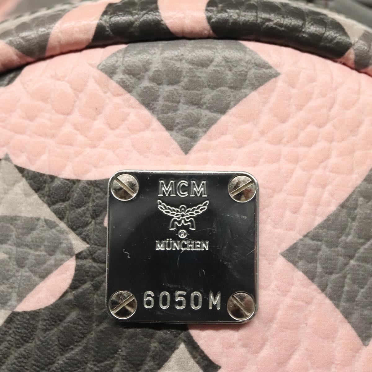 MCM Vicetos Logogram Backpack PVC Leather Pink Silver Auth 118259