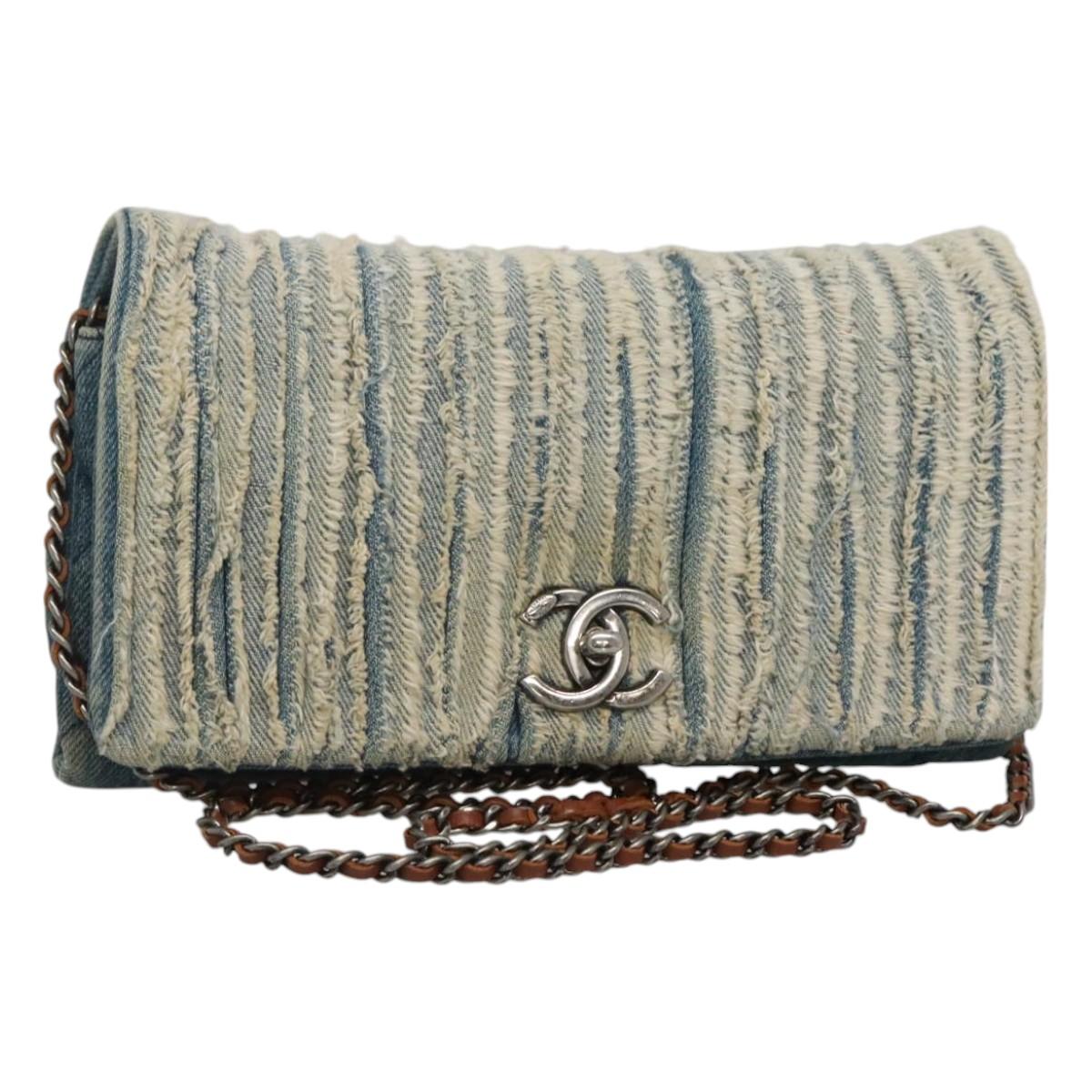 CHANEL Matelasse Chain Shoulder Bag Denim Blue CC Auth 118265