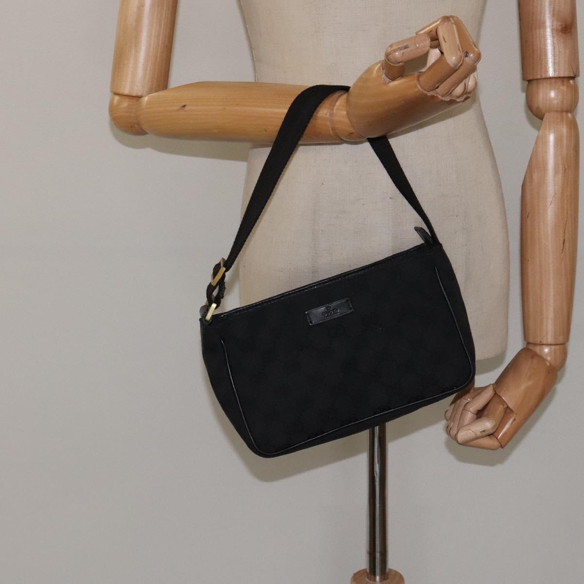 GUCCI GG Canvas Accessory Pouch Black Gold 106644 Auth 118268