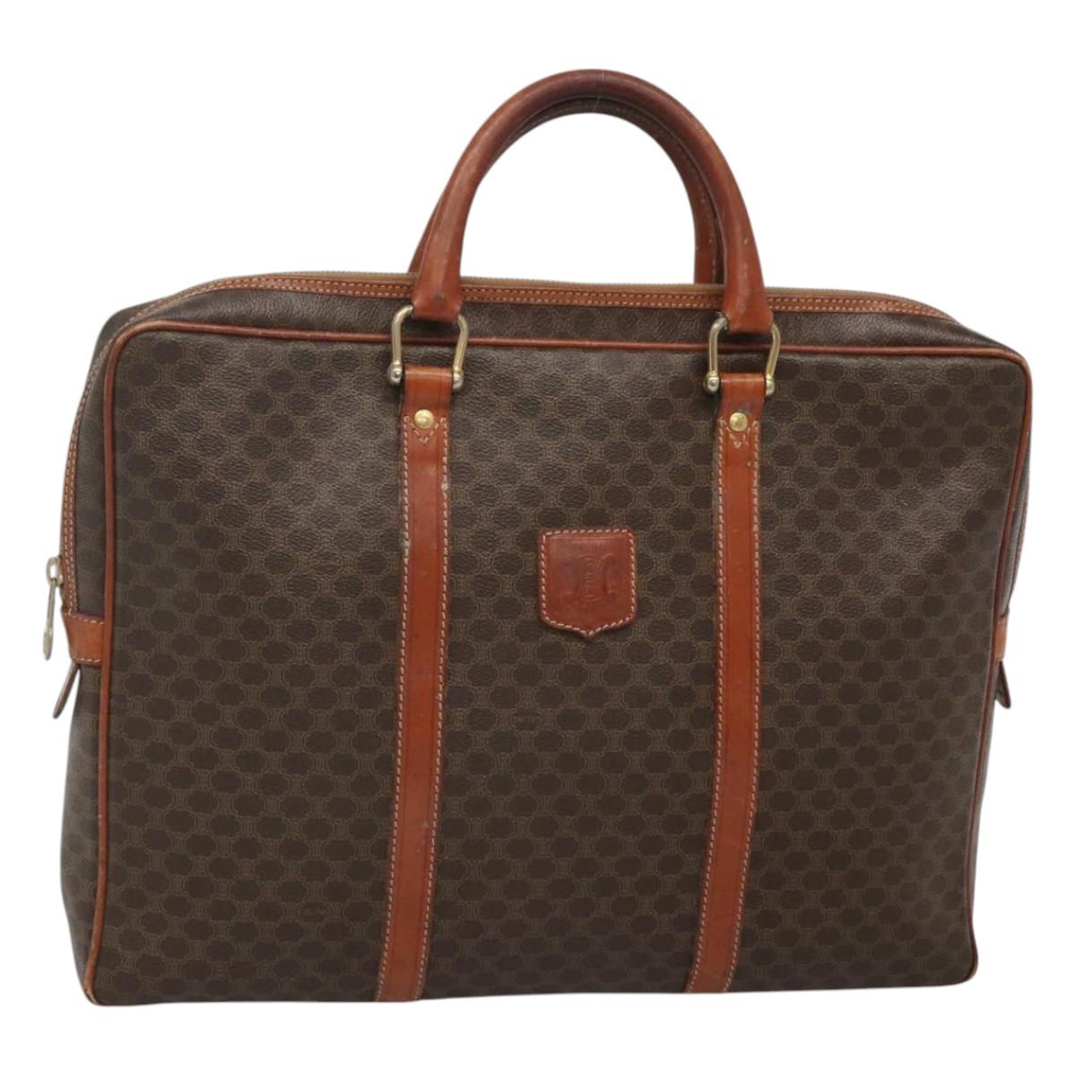 CELINE Macadam Canvas Hand Bag PVC Leather Brown Gold Auth 118271