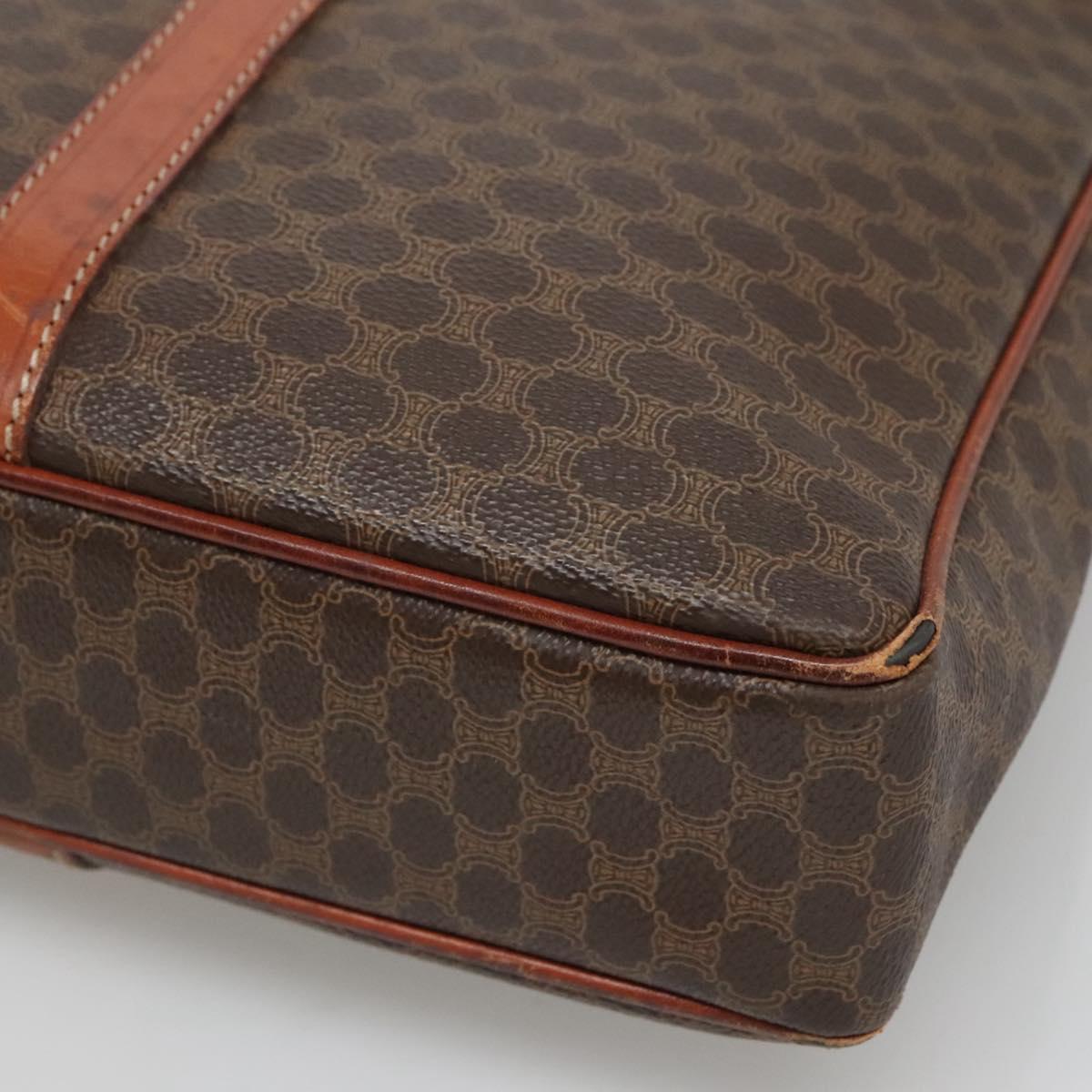 CELINE Macadam Canvas Hand Bag PVC Leather Brown Gold Auth 118271