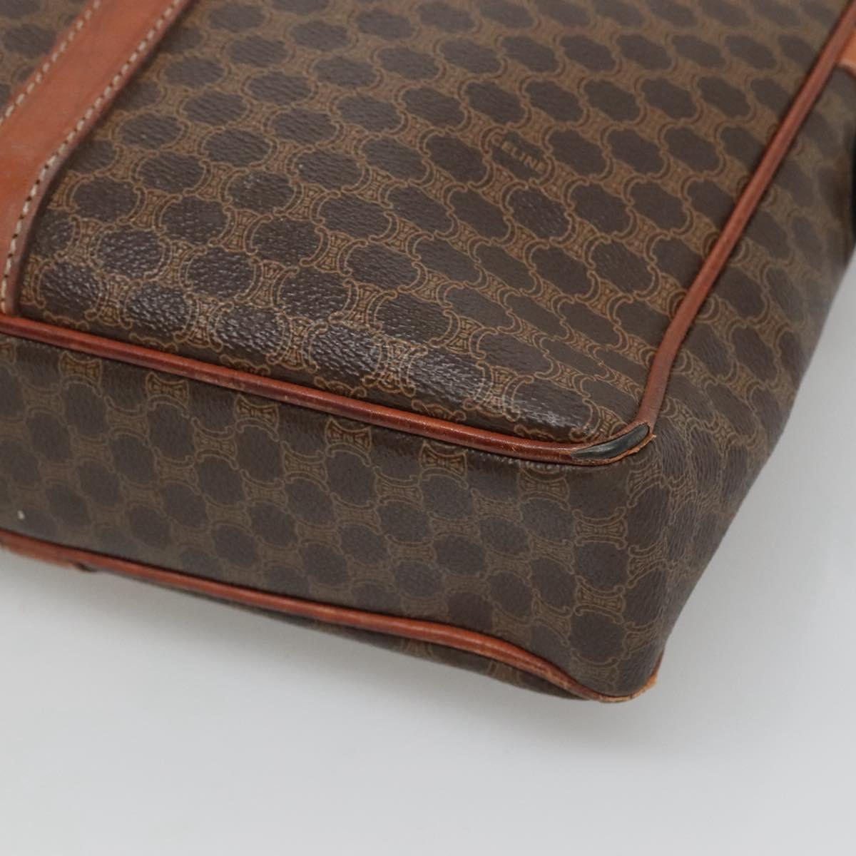 CELINE Macadam Canvas Hand Bag PVC Leather Brown Gold Auth 118271