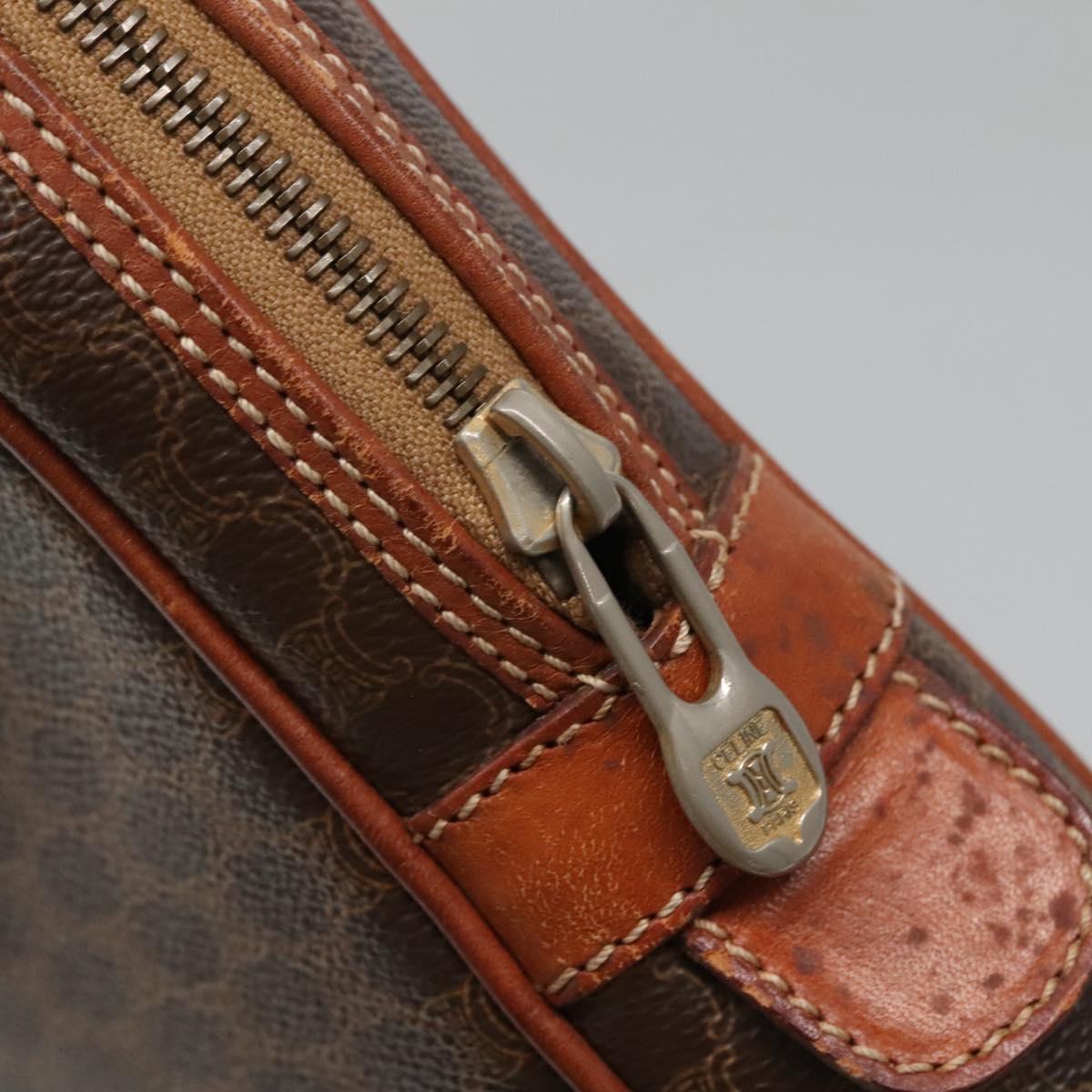 CELINE Macadam Canvas Hand Bag PVC Leather Brown Gold Auth 118271