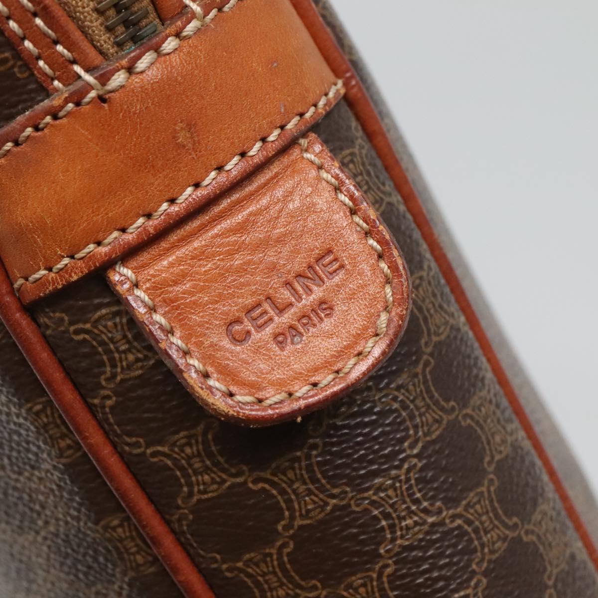 CELINE Macadam Canvas Hand Bag PVC Leather Brown Gold Auth 118271