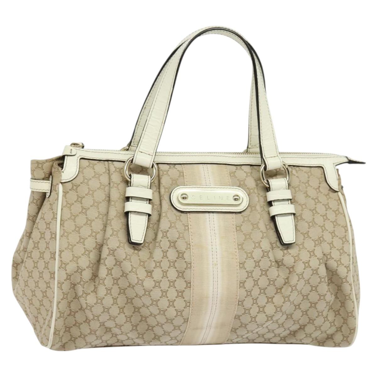CELINE Macadam Canvas Hand Bag Beige Gold Auth 118272