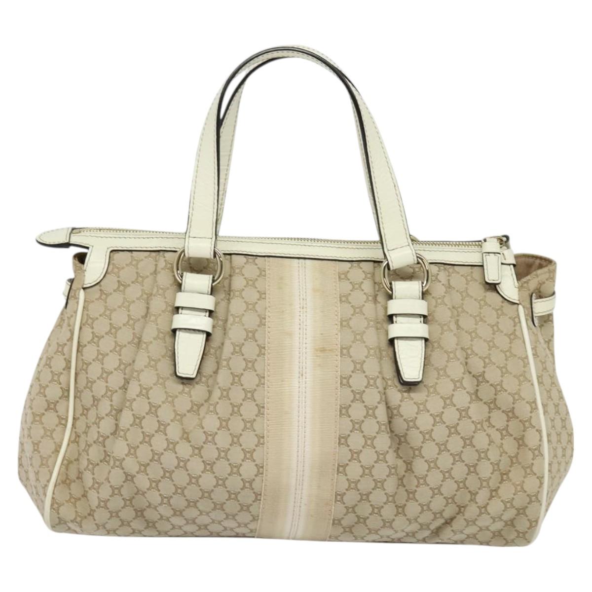 CELINE Macadam Canvas Hand Bag Beige Gold Auth 118272