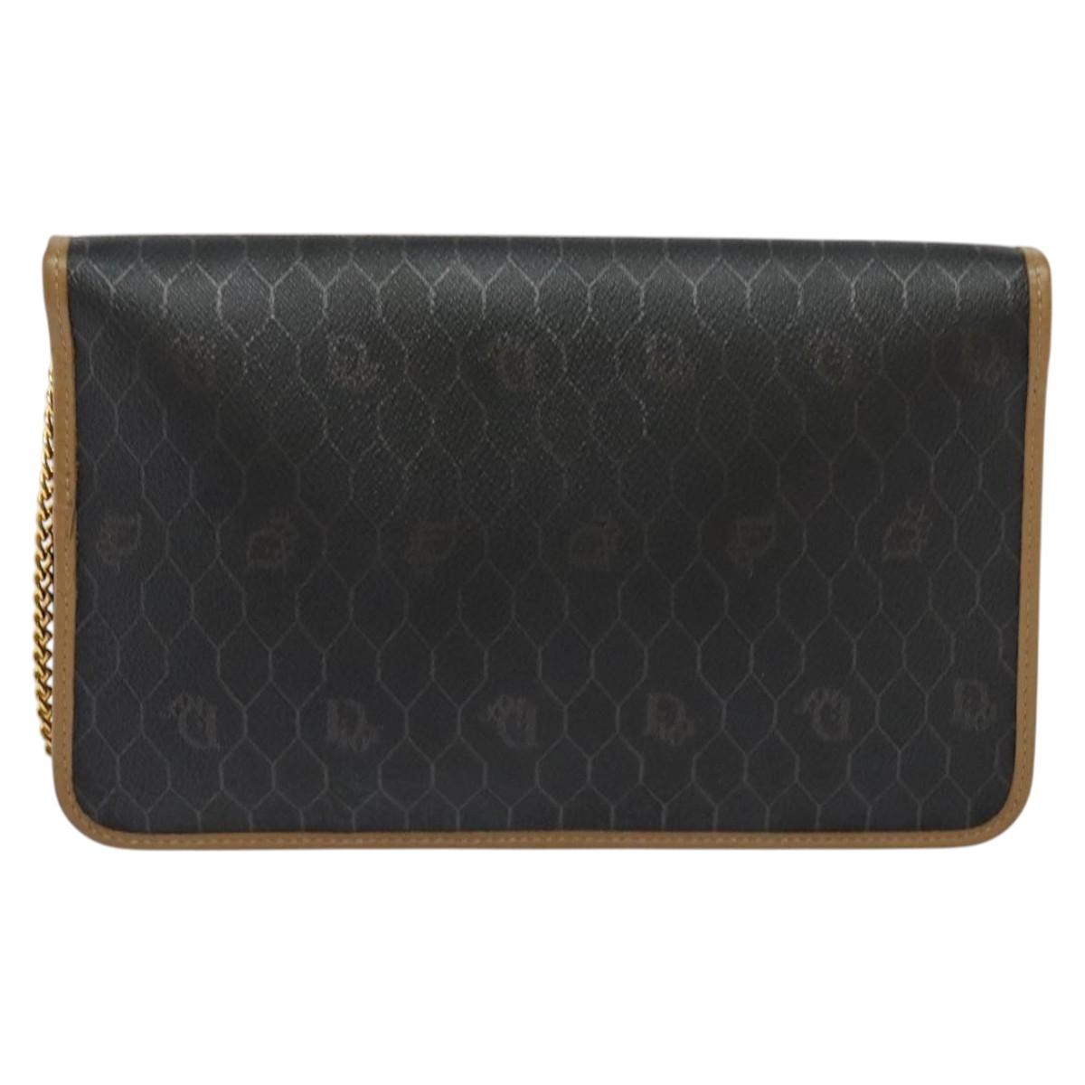 Christian Dior Honeycomb Canvas Chain Bag PVC Leather Black Gold Auth 118277