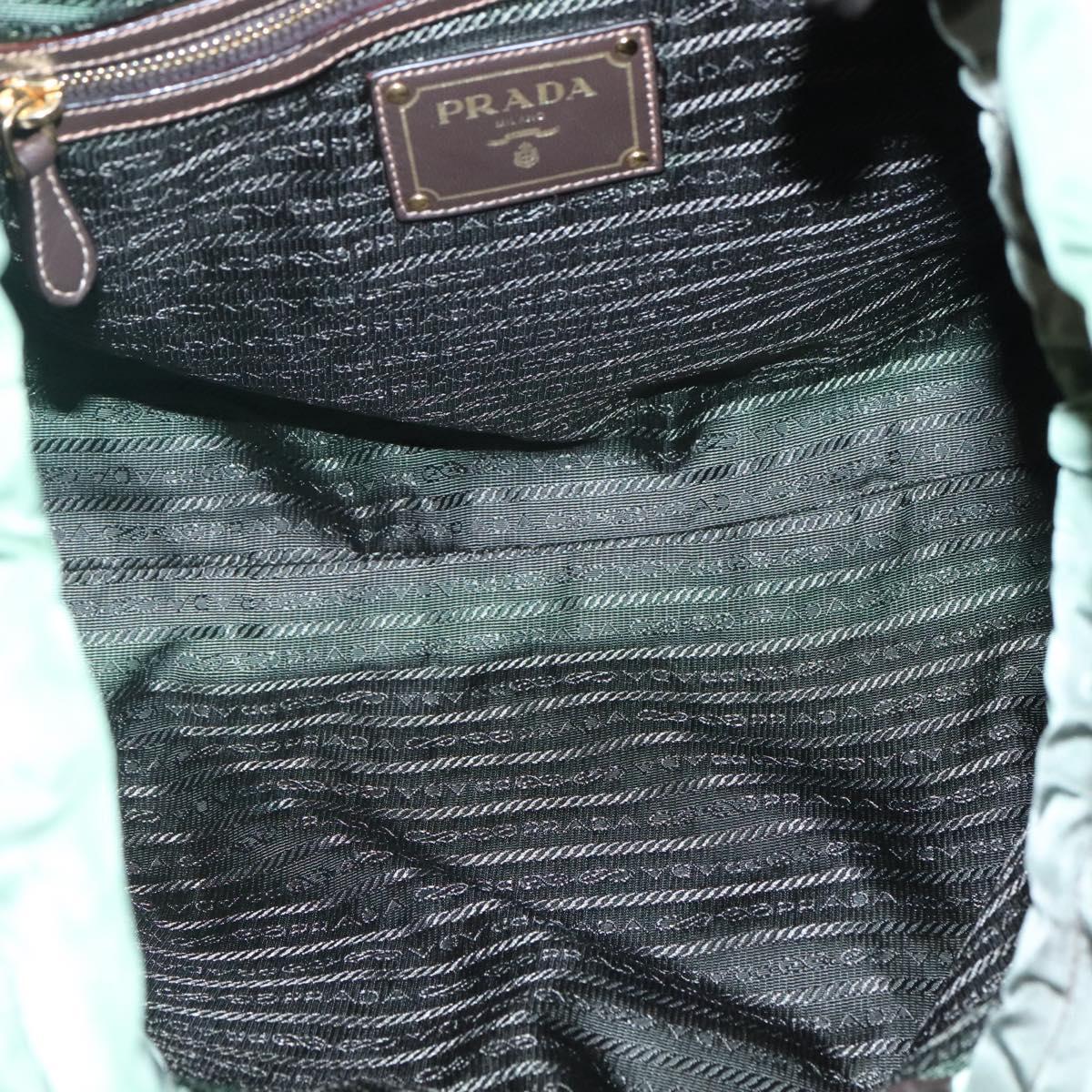 PRADA Shoulder Bag Nylon Green Gold Auth 118291