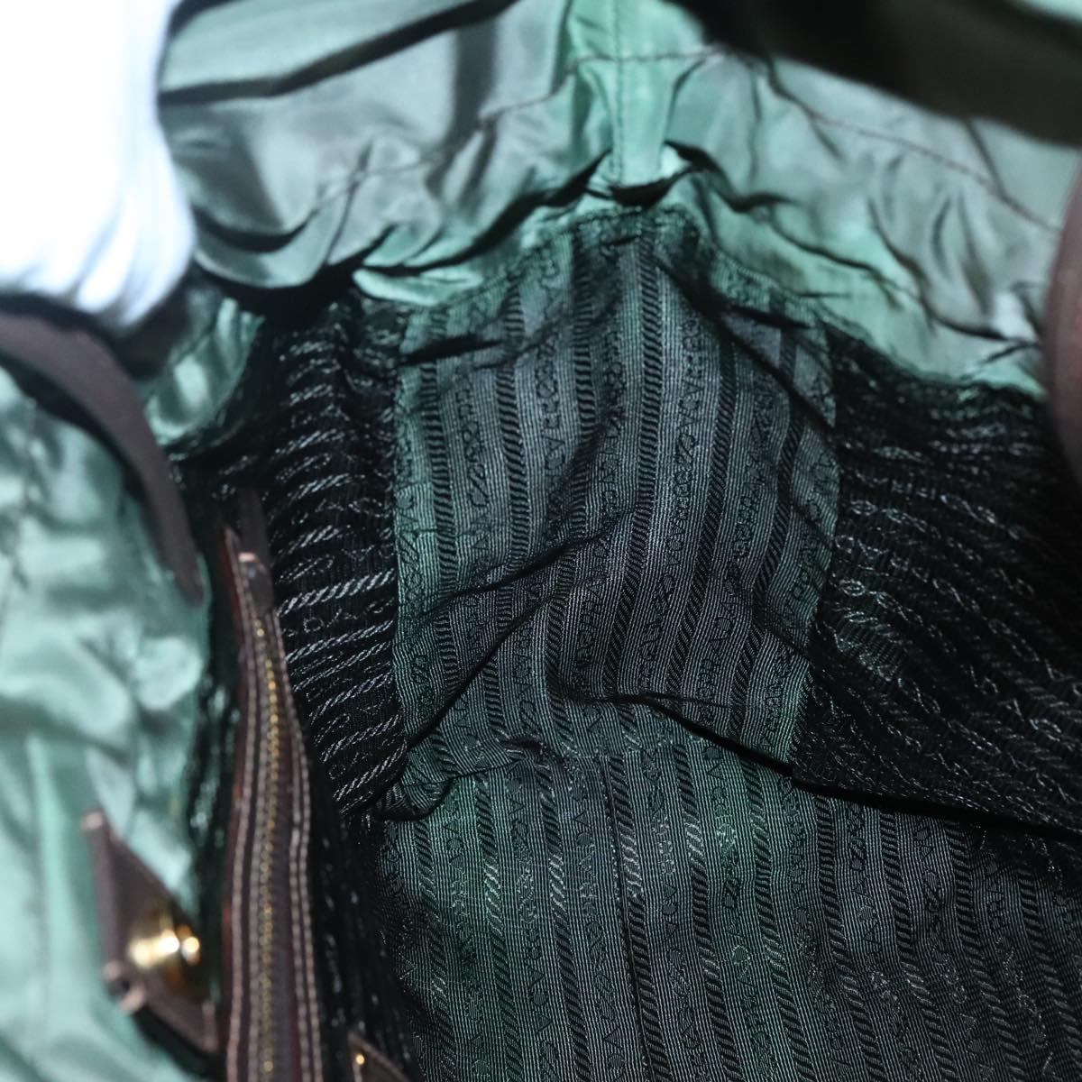 PRADA Shoulder Bag Nylon Green Gold Auth 118291