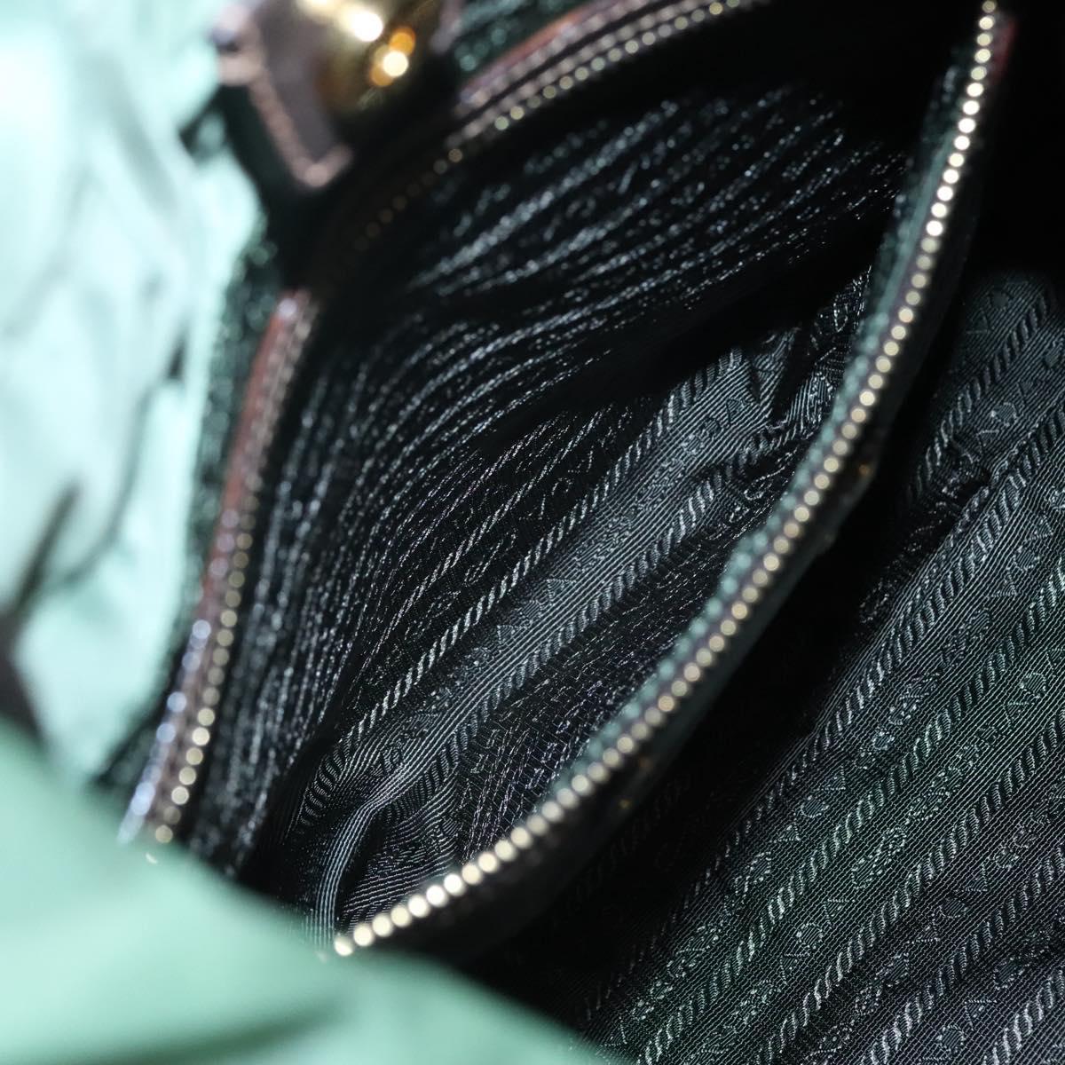 PRADA Shoulder Bag Nylon Green Gold Auth 118291