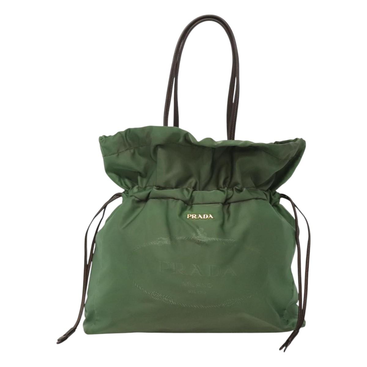 PRADA Shoulder Bag Nylon Green Gold Auth 118291