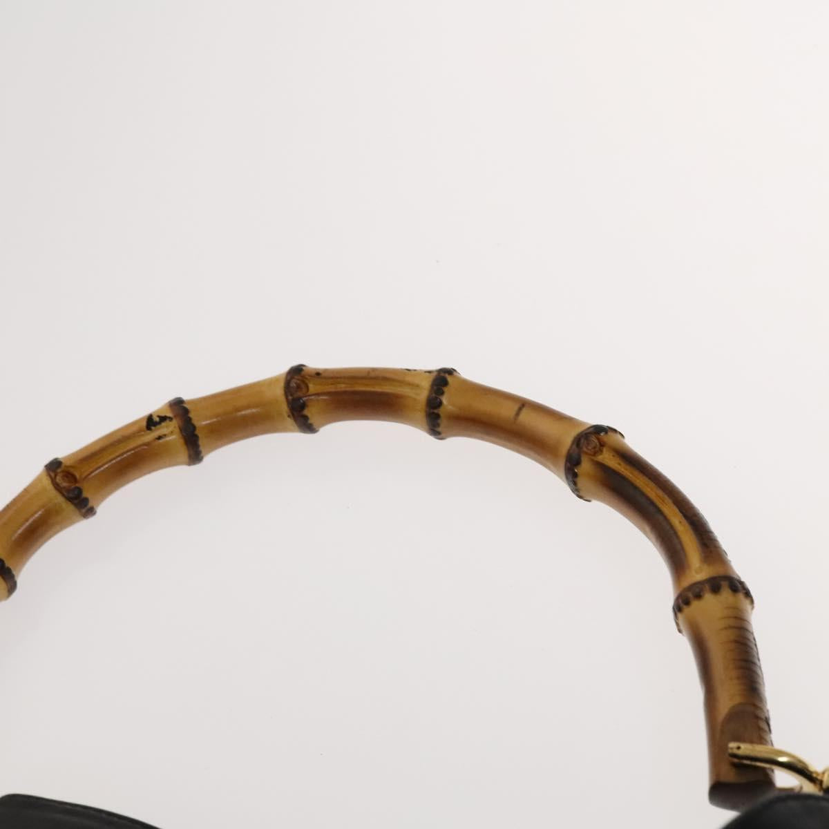 GUCCI Bamboo Hand Bag Leather Black Gold 001 2058 1577 0 Auth 118294