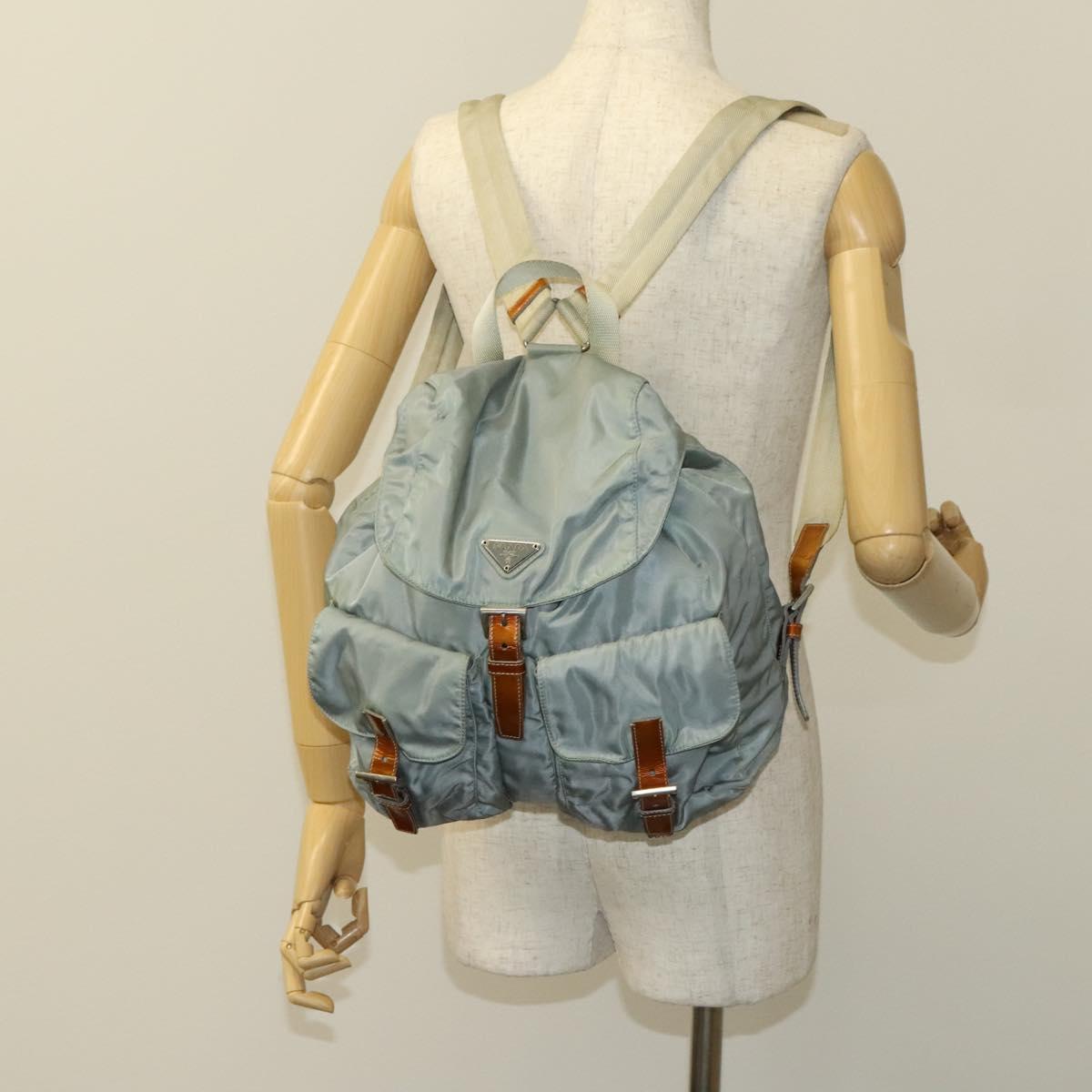 PRADA Backpack Nylon Light Blue Silver Auth 118295
