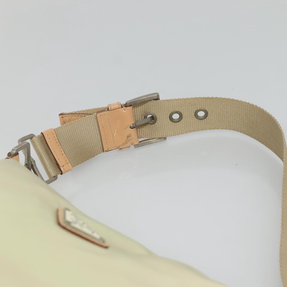 PRADA Shoulder Bag Nylon Beige Silver Auth 118296