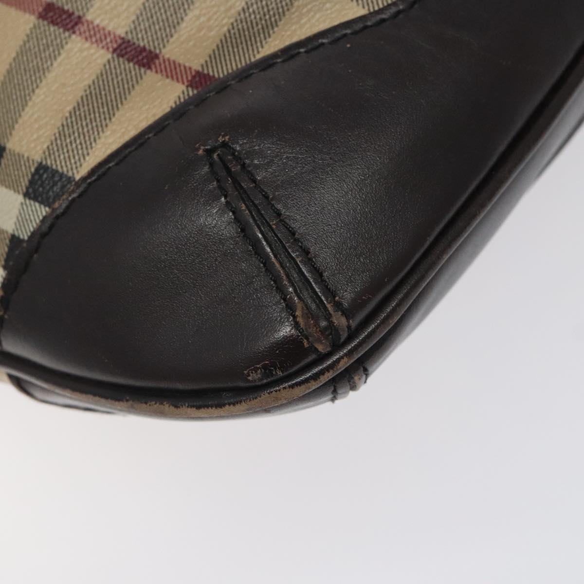 BURBERRY Nova Check Shoulder Bag PVC Beige Gold Auth 118306