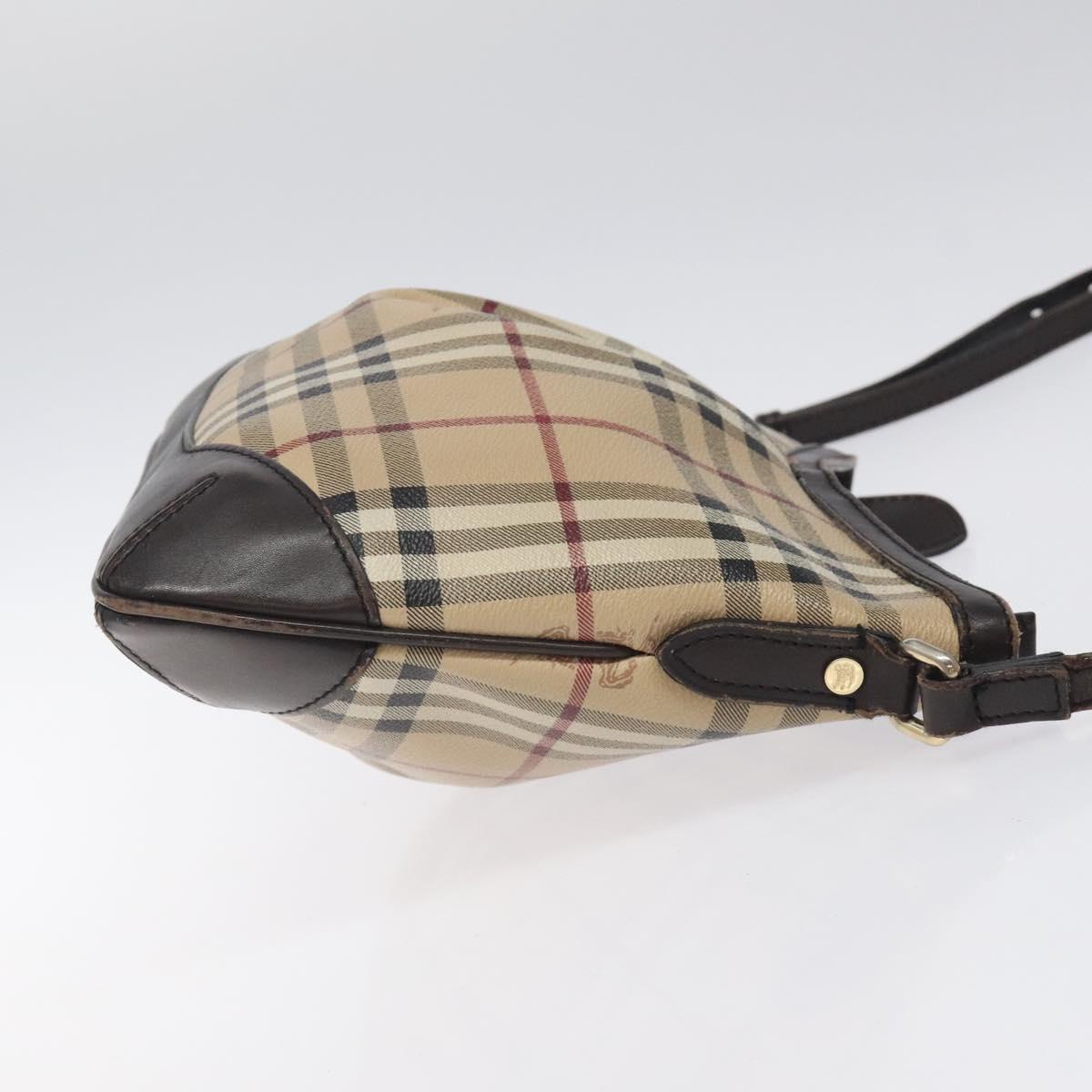 BURBERRY Nova Check Shoulder Bag PVC Beige Gold Auth 118306