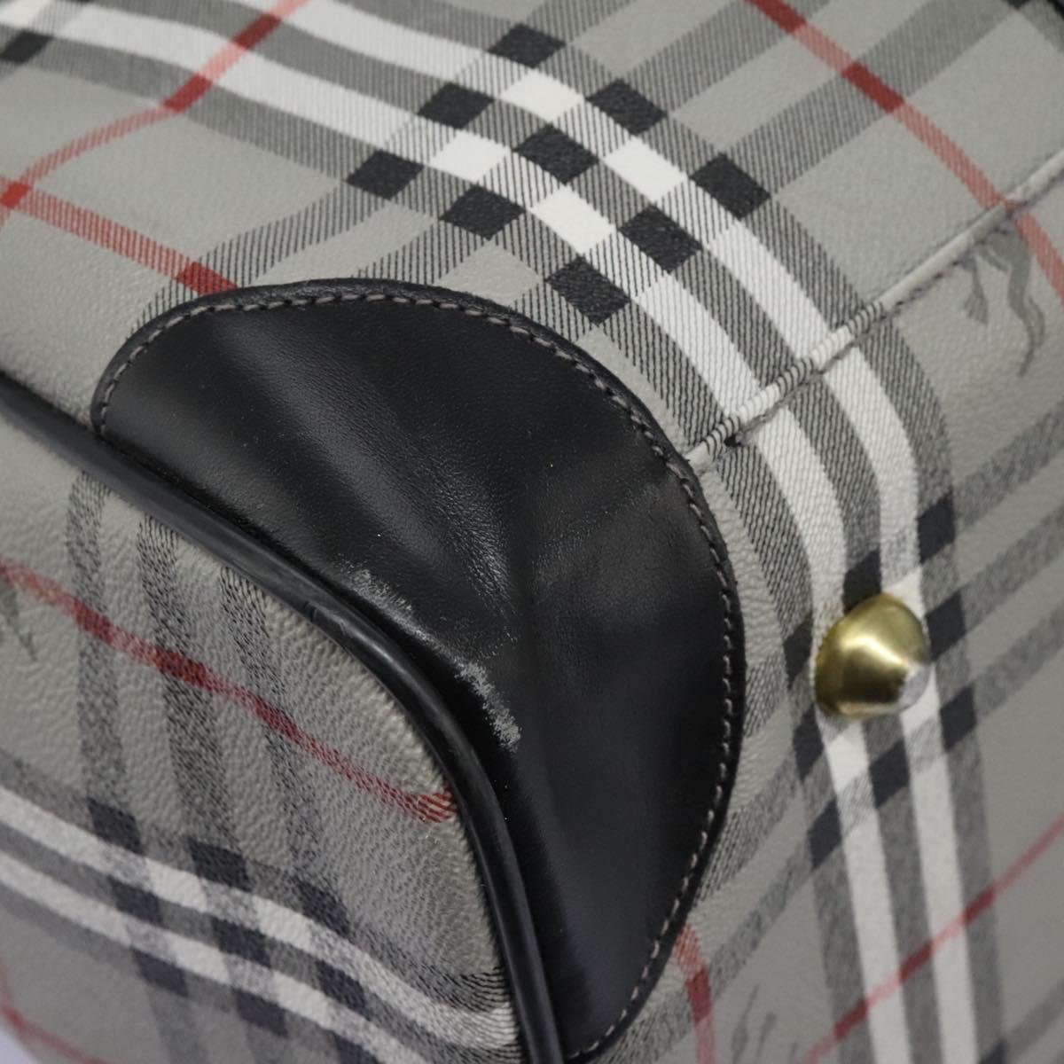Burberrys Nova Check Boston Bag PVC Gray Gold Auth 118312