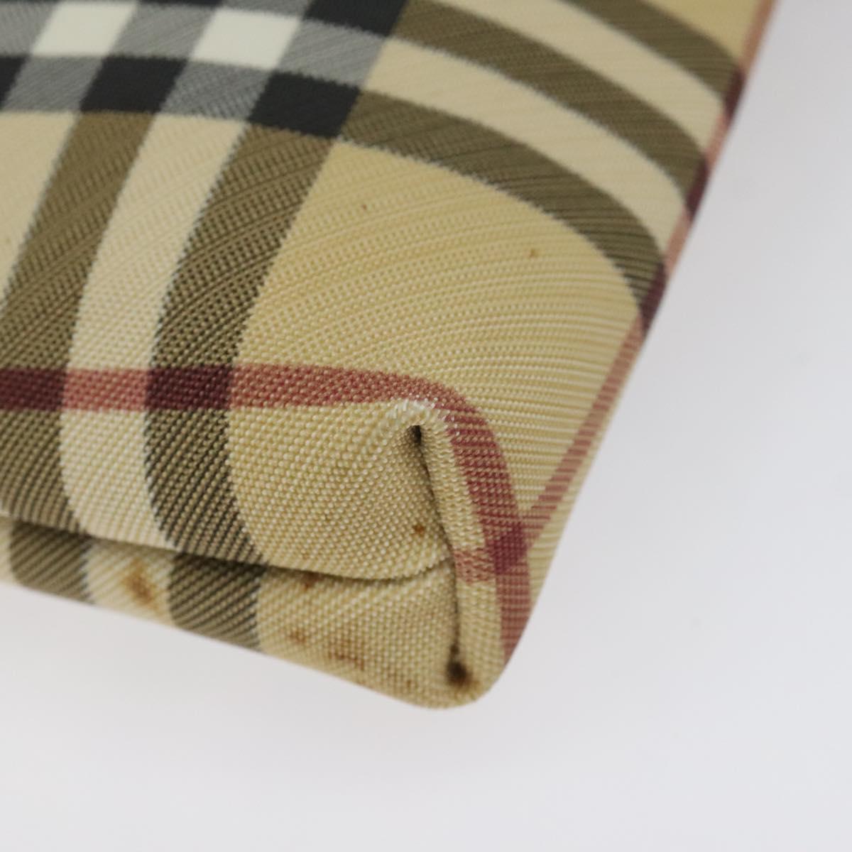 BURBERRY Nova Check Accessory Pouch PVC Beige Silver Auth 118331