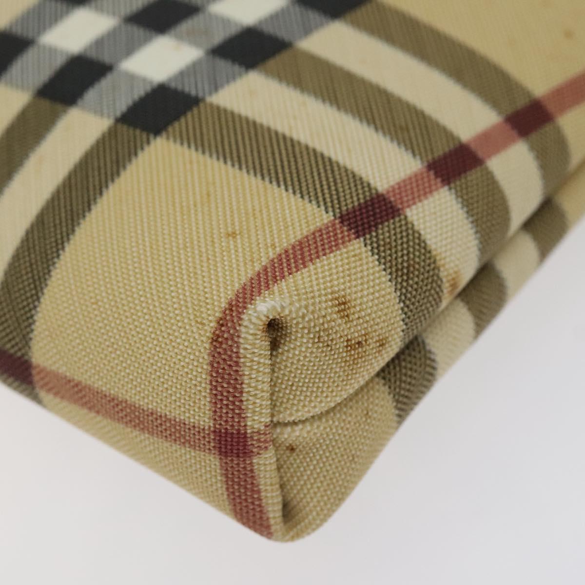 BURBERRY Nova Check Accessory Pouch PVC Beige Silver Auth 118331