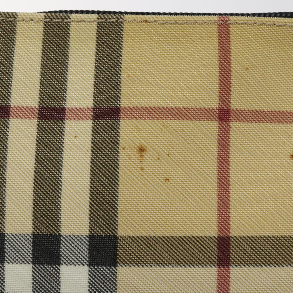 BURBERRY Nova Check Accessory Pouch PVC Beige Silver Auth 118331