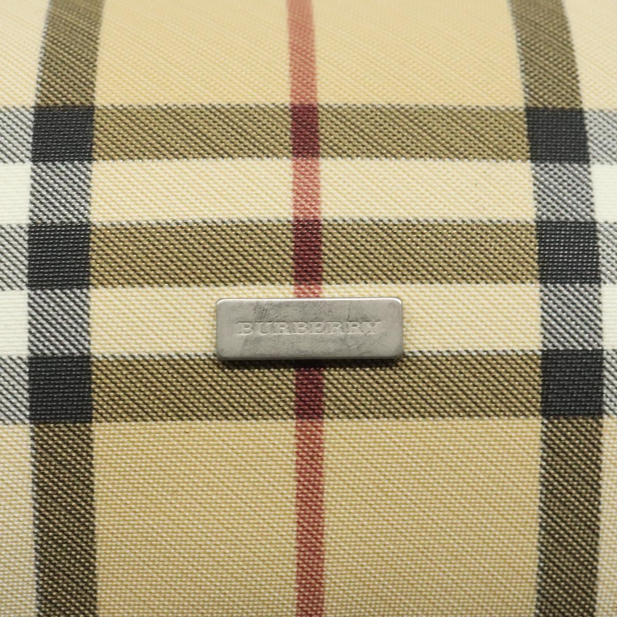 BURBERRY Nova Check Accessory Pouch PVC Beige Silver Auth 118331