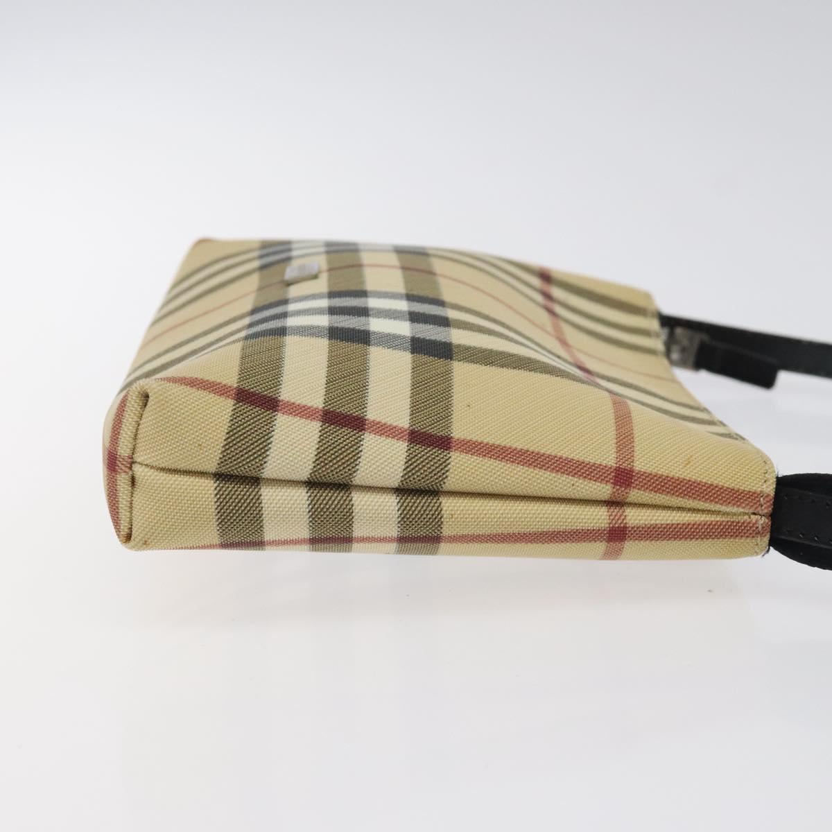 BURBERRY Nova Check Accessory Pouch PVC Beige Silver Auth 118331