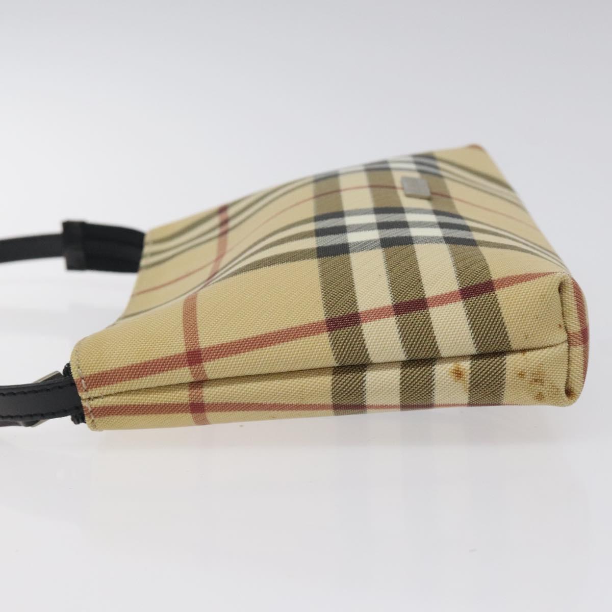 BURBERRY Nova Check Accessory Pouch PVC Beige Silver Auth 118331