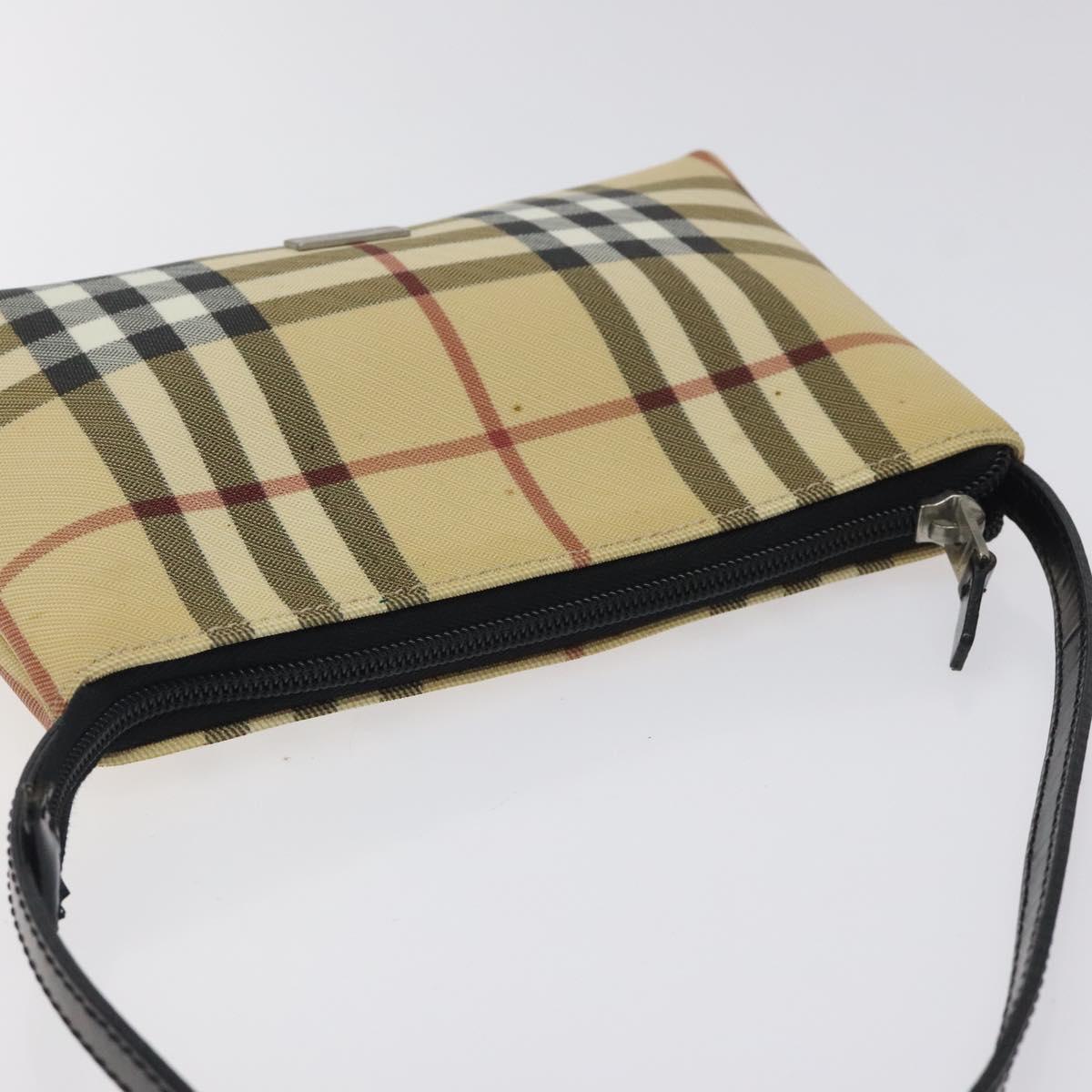 BURBERRY Nova Check Accessory Pouch PVC Beige Silver Auth 118331