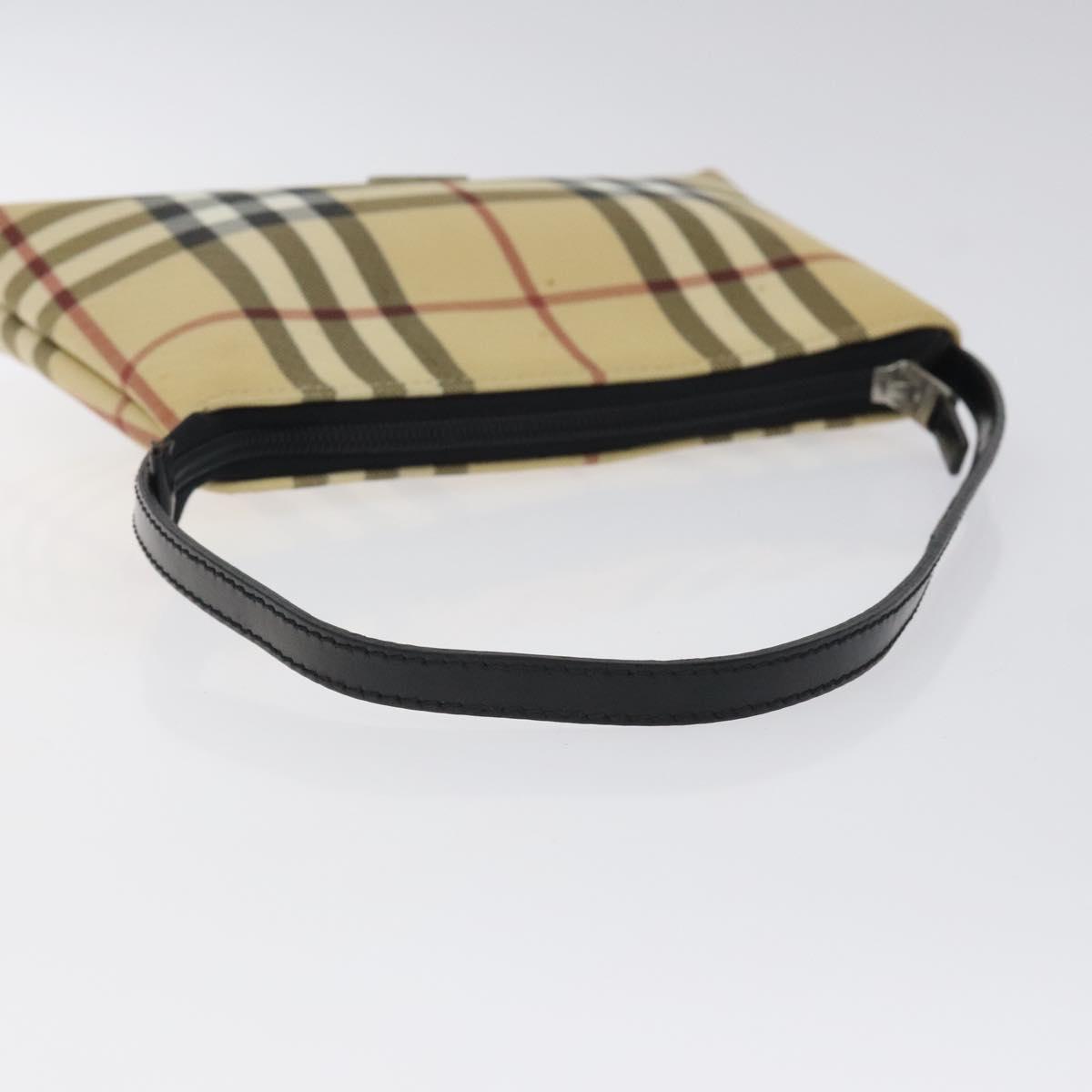 BURBERRY Nova Check Accessory Pouch PVC Beige Silver Auth 118331