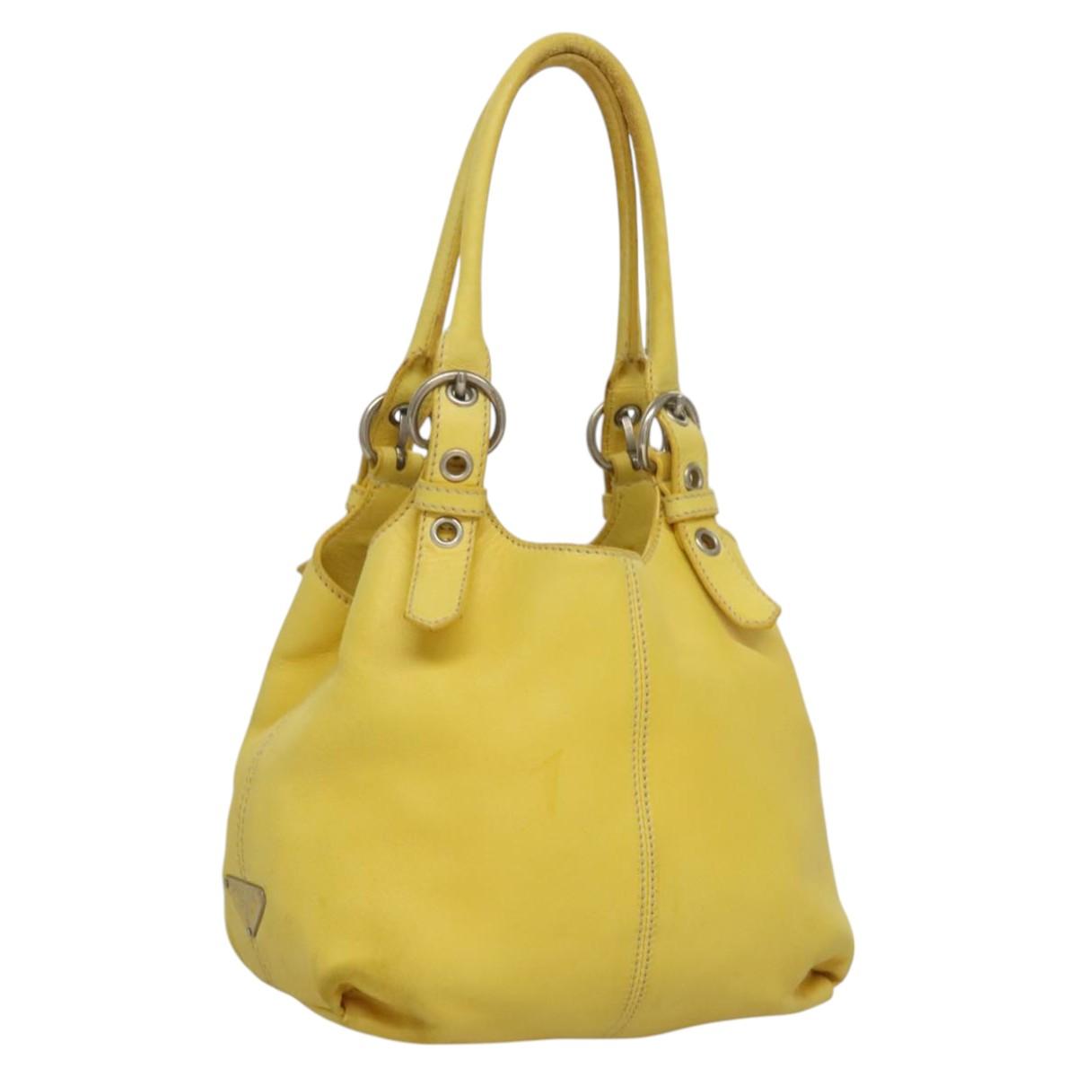 PRADA Hand Bag Leather Yellow Silver Auth 118333