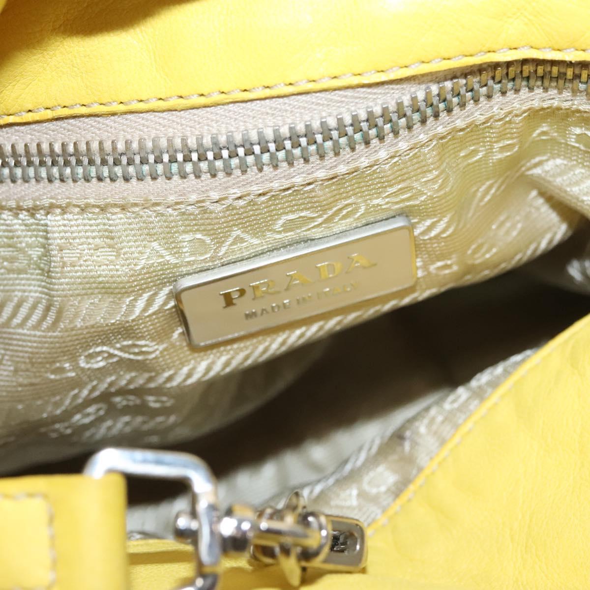 PRADA Hand Bag Leather Yellow Silver Auth 118333