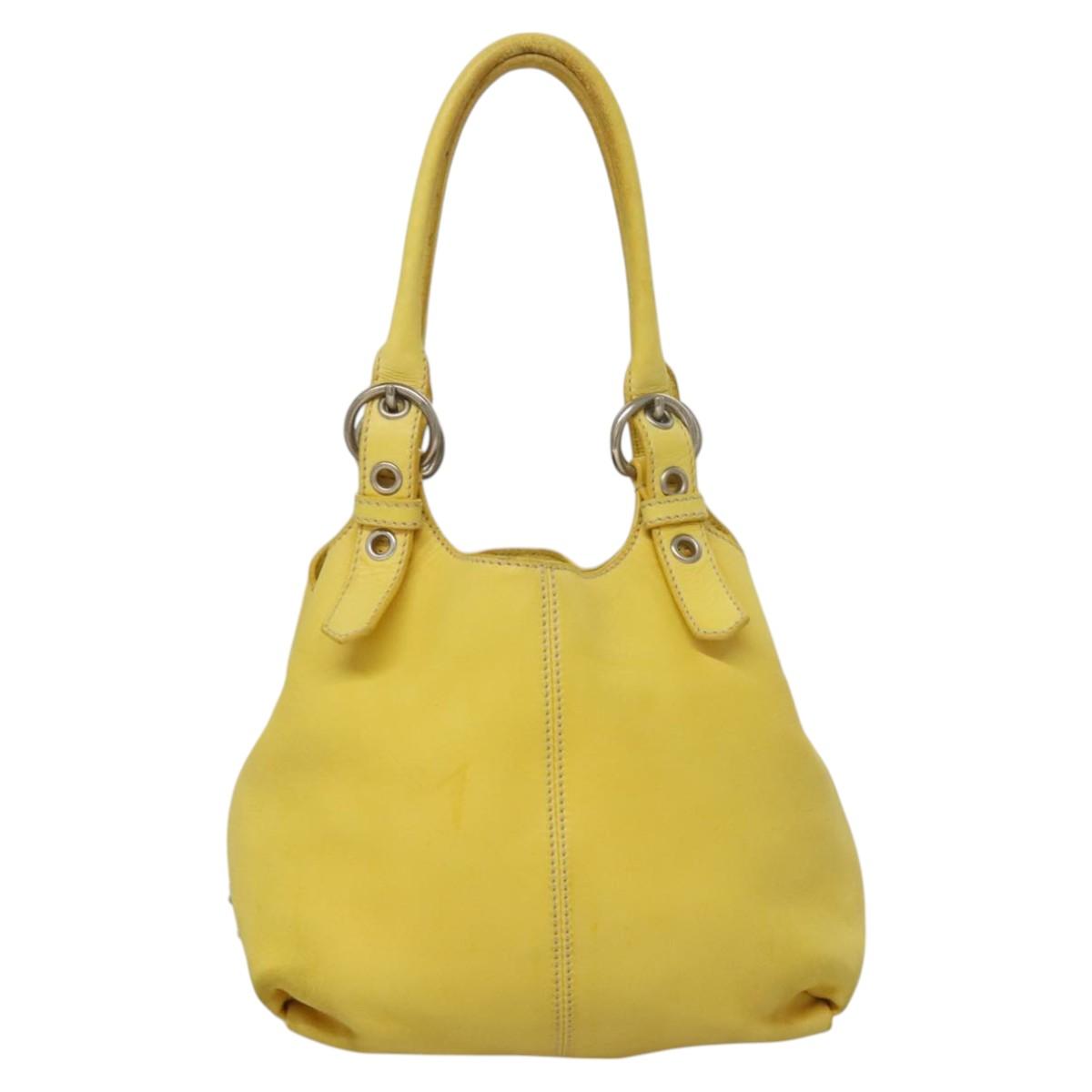 PRADA Hand Bag Leather Yellow Silver Auth 118333