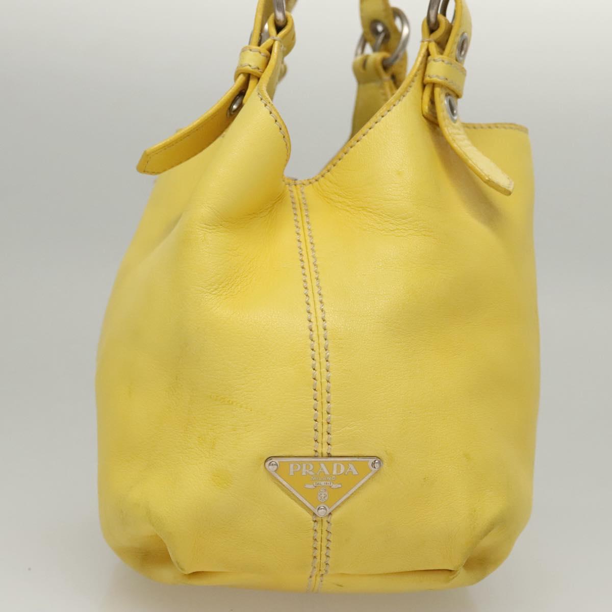 PRADA Hand Bag Leather Yellow Silver Auth 118333