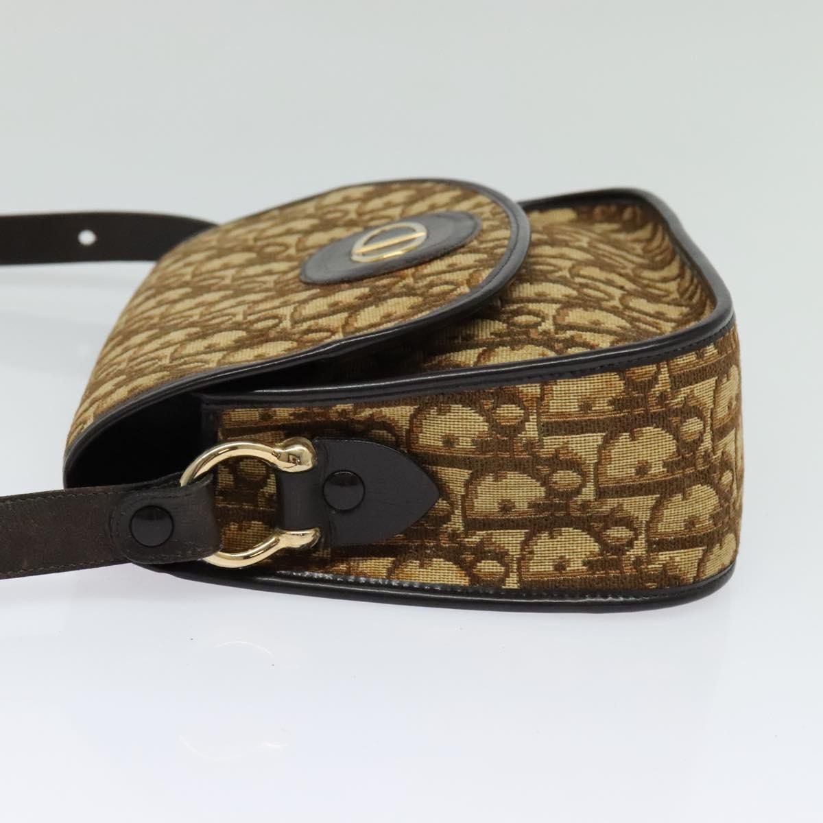 Christian Dior Trotter Canvas Shoulder Bag Brown Gold Auth 118335
