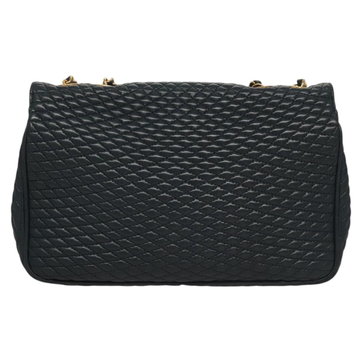 BALLY Chain Shoulder Bag Leather Navy Gold Auth 118337
