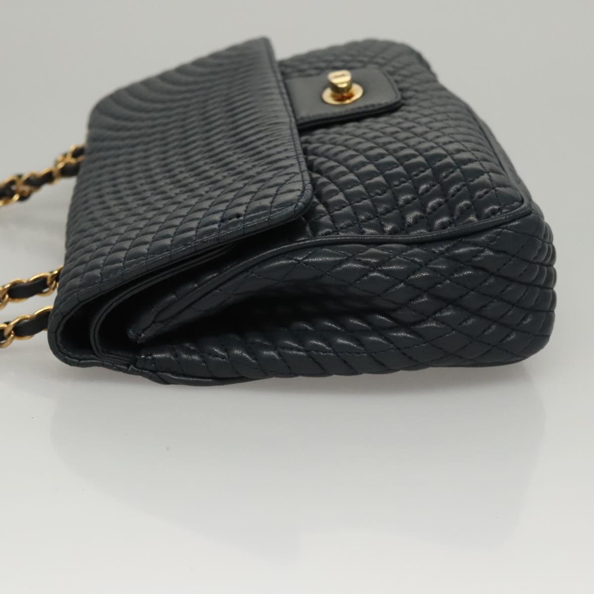BALLY Chain Shoulder Bag Leather Navy Gold Auth 118337
