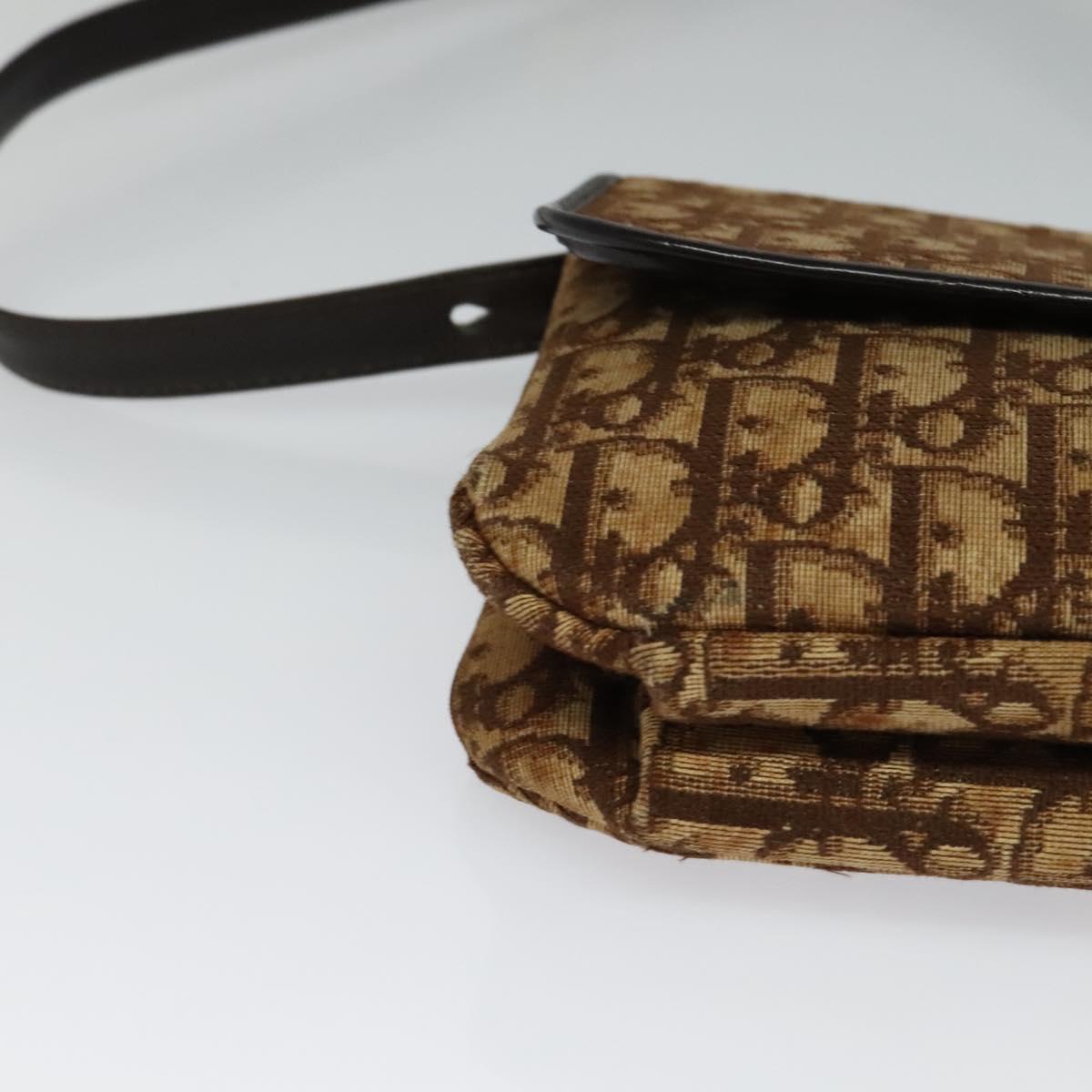 Christian Dior Trotter Canvas Shoulder Bag Brown Gold Auth 118343
