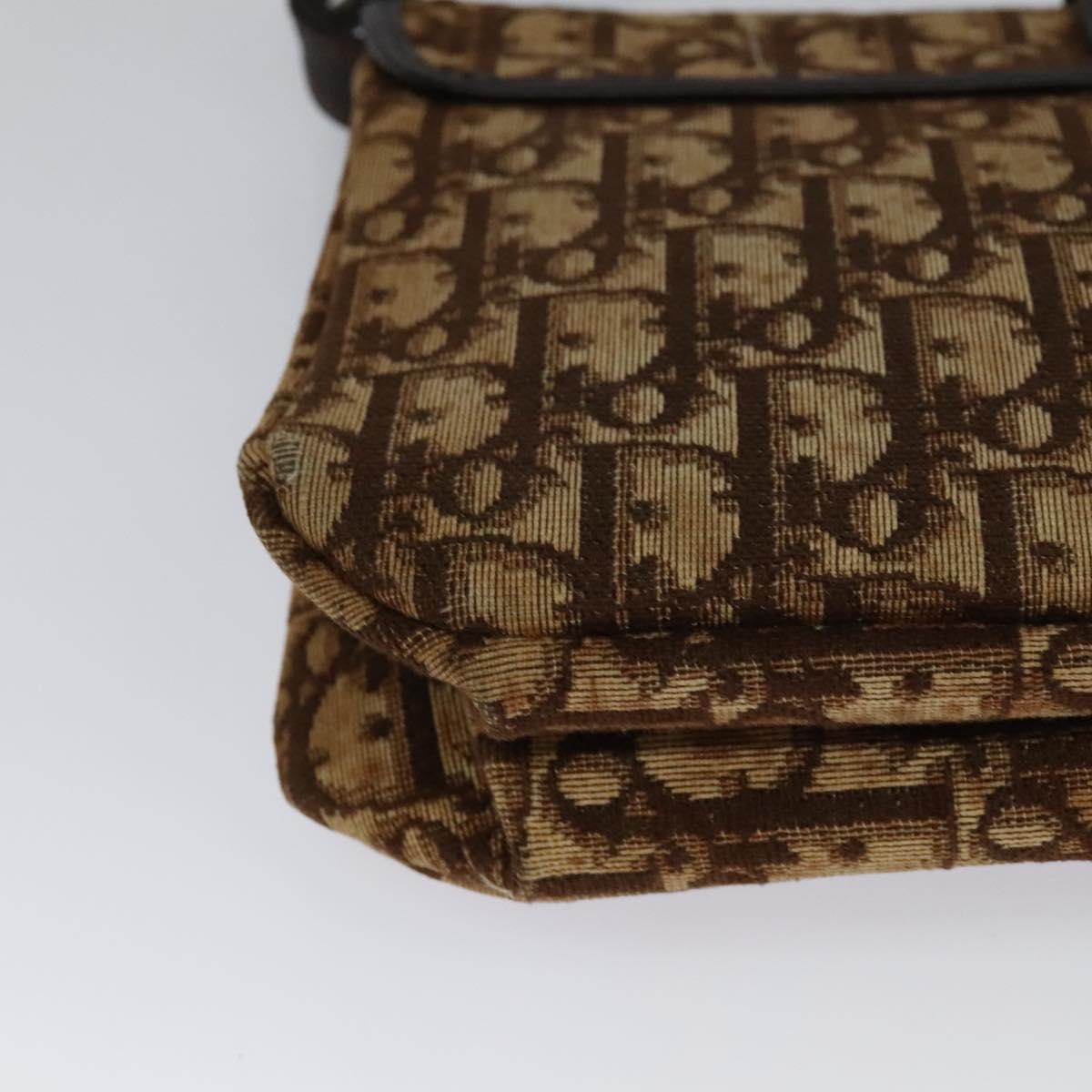 Christian Dior Trotter Canvas Shoulder Bag Brown Gold Auth 118343