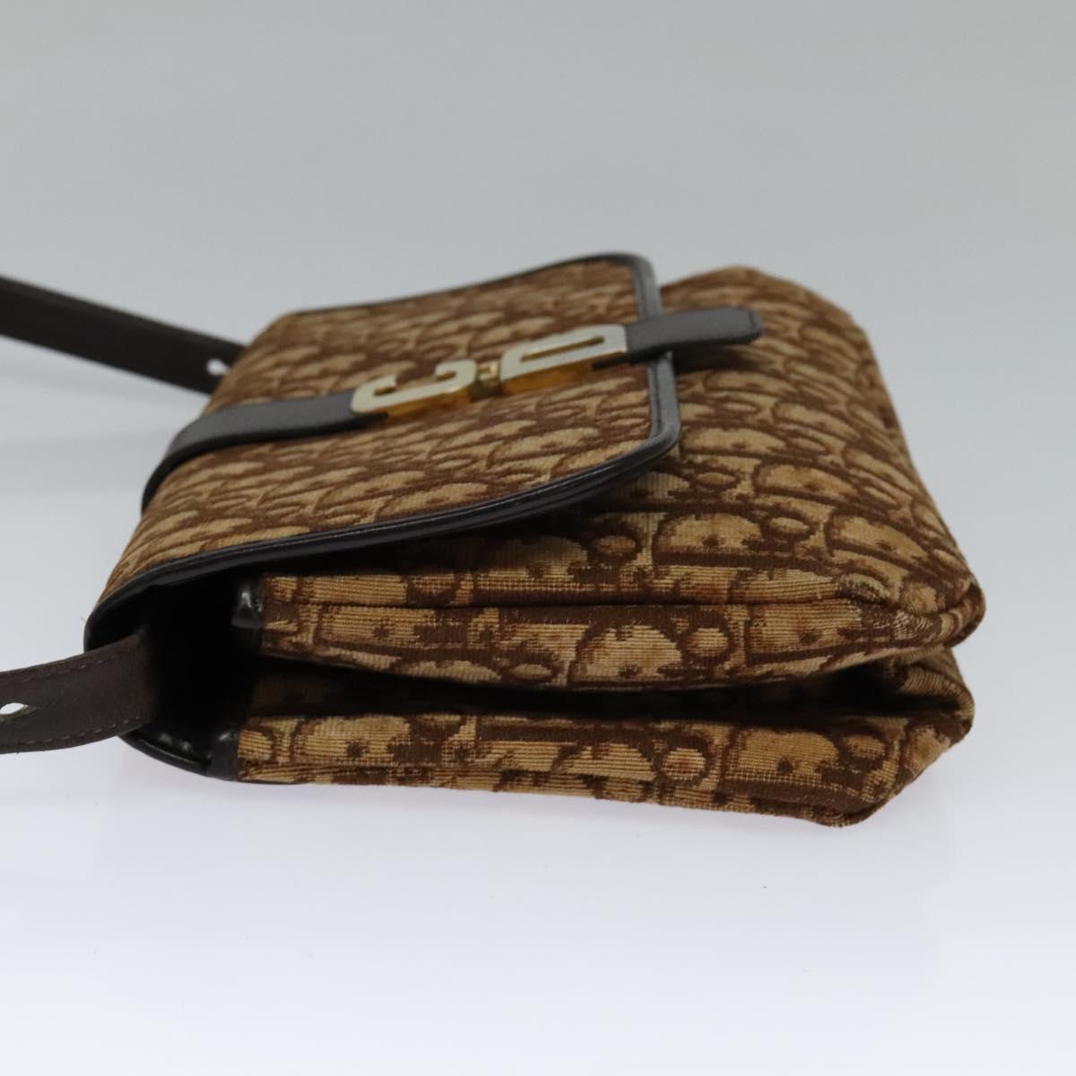 Christian Dior Trotter Canvas Shoulder Bag Brown Gold Auth 118343