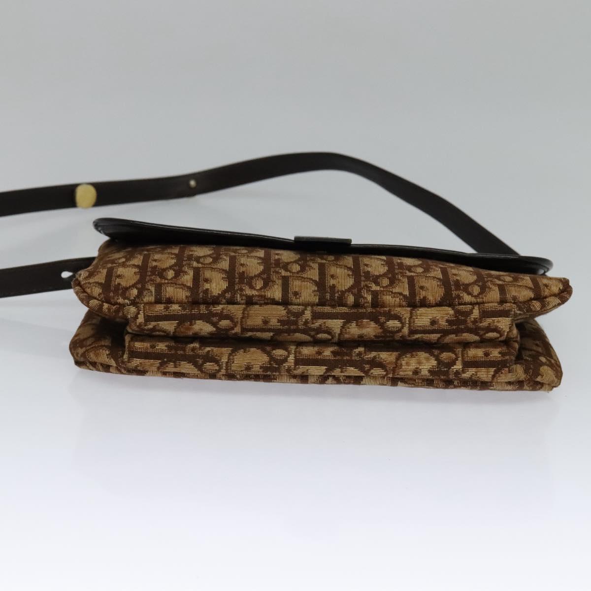 Christian Dior Trotter Canvas Shoulder Bag Brown Gold Auth 118343