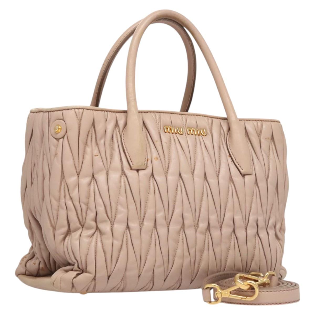 Miu Miu Matelasse Hand Bag Leather 2way Pink Gold Auth 118344