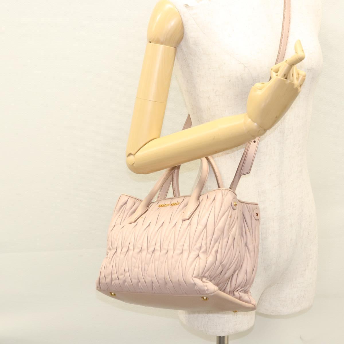 Miu Miu Matelasse Hand Bag Leather 2way Pink Gold Auth 118344